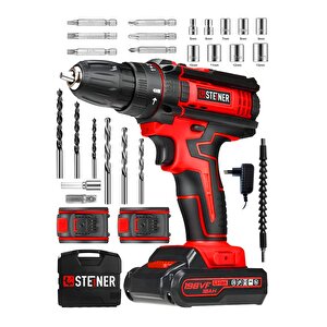 Alman 198 Vf 10 Ah Darbeli Metal Dişli Şanzıman Çift Akülü Şarjlı Vidalama Matkap 24 Parça Uç Setli