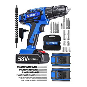Alman V-tech 58 V 5 Ah Çelik Motor Çelik Şanzuman Darbeli Şarjlı Çift Akülü Vidalama Matkap