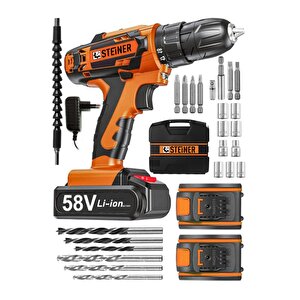 Alman V-tech 58 V 5 Ah Çelik Motor Çelik Şanzuman Darbeli Şarjlı Çift Akülü Vidalama Matkap
