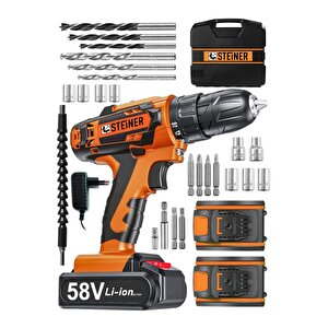 Alman V-tech 58 V 5 Ah Çelik Motor Çelik Şanzuman Darbeli Şarjlı Çift Akülü Vidalama Matkap