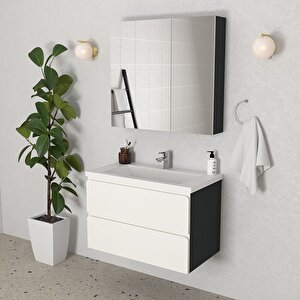 Granada 80 Cm Mdf Gövde Membran Kapak Banyo Dolabı Seti Antrasit Beyaz