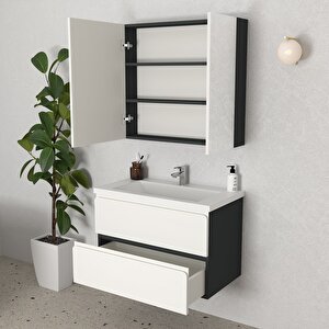 Granada 80 Cm Mdf Gövde Membran Kapak Banyo Dolabı Seti Antrasit Beyaz