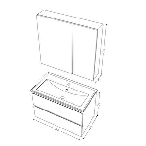 Teta Home Granada 80 Cm Mdf Gövde Membran Kapak Banyo Dolabı Seti