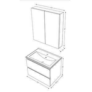 Teta Home Granada 65 Cm Mdf Gövde Membran Kapak Banyo Dolabı Seti