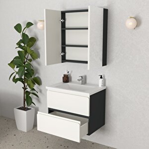 Granada 65 Cm Mdf Gövde Membran Kapak Banyo Dolabı Seti Antrasit Beyaz