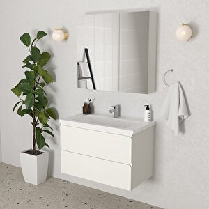 Granada 80 Cm Mdf Gövde Membran Kapak Banyo Dolabı Seti Beyaz