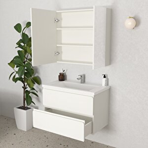 Granada 80 Cm Mdf Gövde Membran Kapak Banyo Dolabı Seti Beyaz
