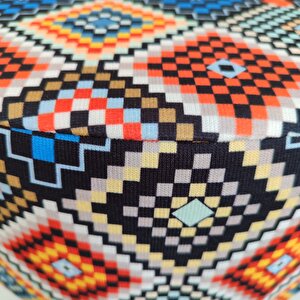 Ustaagac Puf Koltuk Tabure - Etnik Retro Boho Renkli Mozaik Desen - Ahşap Gürgen Ayaklı