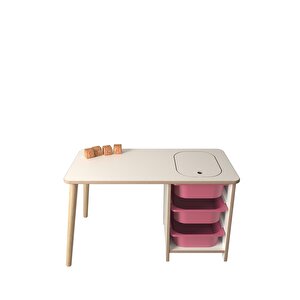Çocuk Oyun Ve Aktivite Masası - Pembe Sepetli Beyaz-Pembe