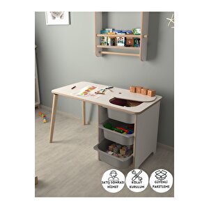 Çocuk Oyun Ve Aktivite Masası - Gri Sepetli Beyaz-Gri
