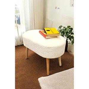 Geniş Oturumlu Beyaz Teddy Kumaş Puf – Makyaj Masası Ve Oturma Alanları İçin