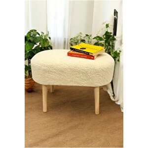Geniş Oturumlu Bej Teddy Kumaş Puf – Makyaj Masası Ve Oturma Alanları Için Krem