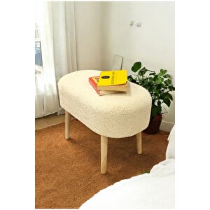 Geniş Oturumlu Bej Teddy Kumaş Puf – Makyaj Masası Ve Oturma Alanları Için