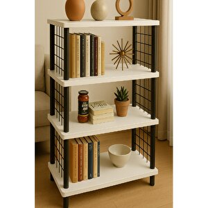 Kitap Yuvası 4 Raflı Geniş Kitaplık Ayakkabılık Banyo Düzenleyici Klasörlük Dekoratif Mutfak Rafı Beyaz