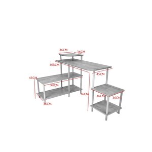 Çalışma Masası 5 Raflı Ahşap Ayaklı Dekoratif Modern Bilgisayar Ofis Masası - Antrasit - Köşe