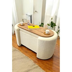Çift Kullanımlı Sandıklı Yatak Ucu Tedy Kumaş Silindir Puf Bench Sehpa Krem
