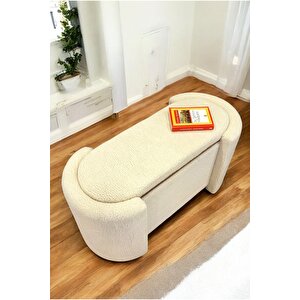 Çift Kullanımlı Sandıklı Yatak Ucu Tedy Kumaş Silindir Puf Bench Sehpa Krem