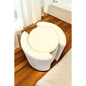 Çift Kullanımlı Sandıklı Özel Yapım Tedy Kumaş Silindir Puf Bench Sehpa Beyaz