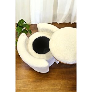 Çift Kullanımlı Sandıklı Özel Yapım Tedy Kumaş Silindir Puf Bench Sehpa Beyaz