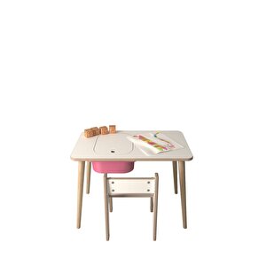 Çocuk Oyun Ve Aktivite Masası - 1 Sandalye - Pembe Sepetli