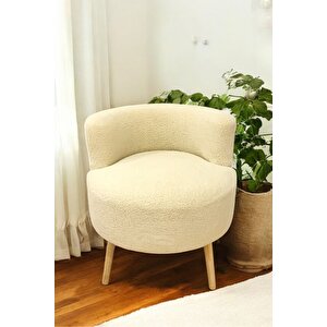 Geniş Oturumlu Krem Teddy Kumaş Puf – Makyaj Masası Ve Oturma Alanları Için