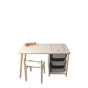 Çocuk Oyun Ve Aktivite Masası - 1 Sandalye - Gri Sepetli