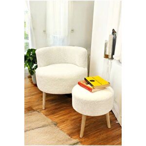 Modern Berjer Ve Puf Takımı, Kahve Köşesi – Konforlu 2’li Set Beyaz