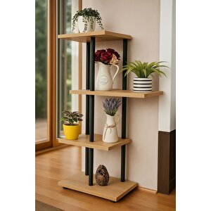 Yüksek Kalite 4 Katlı Çiçeklik Saksı Standı Balkon Rafı Saksılık Safir Meşe