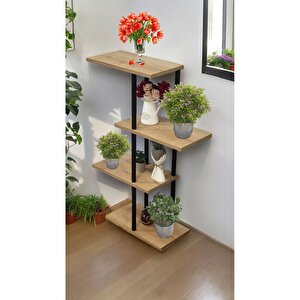 Yüksek Kalite 4 Katlı Çiçeklik Saksı Standı Balkon Rafı Saksılık Safir Meşe