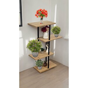 Yüksek Kalite 4 Katlı Çiçeklik Saksı Standı Balkon Rafı Saksılık Safir Meşe