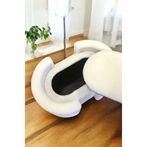 Çift Kullanımlı Sandıklı Özel Yapım Tedy Kumaş Silindir Puf Bench Sehpa Beyaz