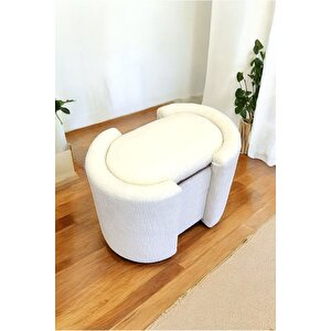 Çift Kullanımlı Sandıklı Özel Yapım Tedy Kumaş Silindir Puf Bench Sehpa Beyaz