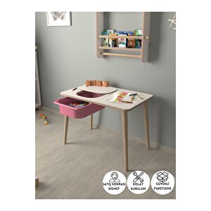 Çocuk Oyun Ve Aktivite Masası - Pembe Sepetli Beyaz-Pembe