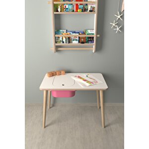 Çocuk Oyun Ve Aktivite Masası - Pembe Sepetli Beyaz-Pembe
