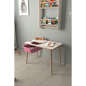 Çocuk Oyun Ve Aktivite Masası - Pembe Sepetli Beyaz-Pembe
