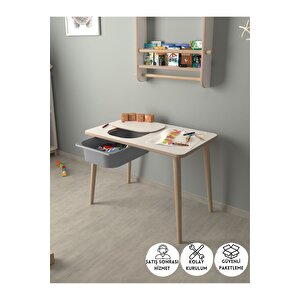 Çocuk Oyun Ve Aktivite Masası - Gri Sepetli Beyaz-Gri