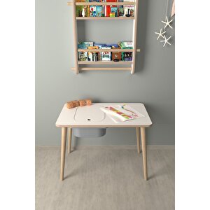Çocuk Oyun Ve Aktivite Masası - Gri Sepetli Beyaz-Gri