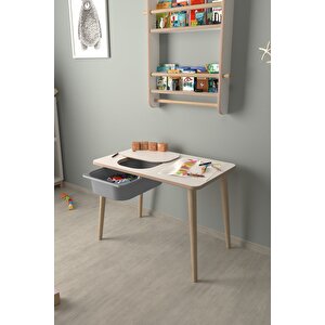 Çocuk Oyun Ve Aktivite Masası - Gri Sepetli Beyaz-Gri