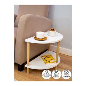 Yarım Daire Yan Sehpa - Salon - Oturma Odası Zigon Sehpa - Beyaz Beyaz