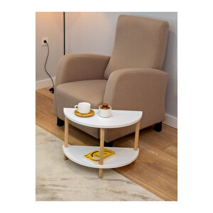 Yarım Daire Yan Sehpa - Salon - Oturma Odası Zigon Sehpa - Beyaz Beyaz