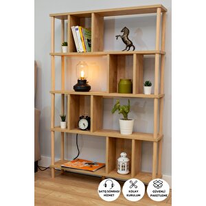 5 Raflı Modern Dekoratif Kitaplık Klasörlük Mutfak Rafı Kiler Çok Amaçlı Düzenleyici Raf-safir Meşe Safir Meşe