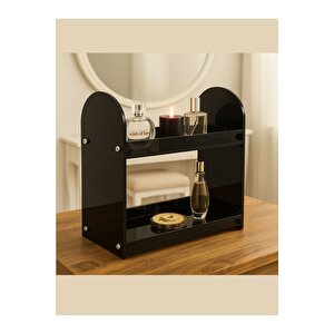 İki Katlı Makyaj Ve Takı Düzenleyici - Masa Üstü Parfüm Standı, Banyo Organizer Rafı Füme