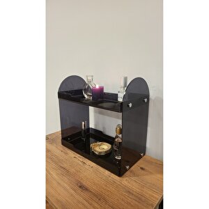 İki Katlı Makyaj Ve Takı Düzenleyici - Masa Üstü Parfüm Standı, Banyo Organizer Rafı Füme