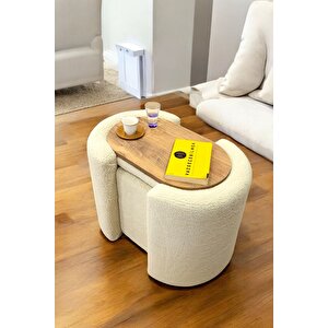 Çift Kullanımlı Sandıklı Özel Yapım Tedy Kumaş Silindir Puf Bench Sehpa Krem