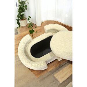 Çift Kullanımlı Sandıklı Özel Yapım Tedy Kumaş Silindir Puf Bench Sehpa Krem