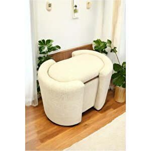 Çift Kullanımlı Sandıklı Özel Yapım Tedy Kumaş Silindir Puf Bench Sehpa Krem