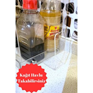 Kağıt Havluluklu Plexiglass Mutfak Rafı Organizer - Tezgah Üstü Raf - Füme