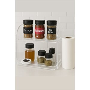 Kağıt Havluluklu Plexiglass Mutfak Rafı Organizer - Tezgah Üstü Raf Şeffaf