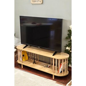 Tv Sehpası Raflı Tv Ünitesi Televizyon Sehpası Ahşap Ayaklı Safir Meşe