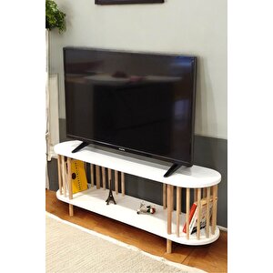 Tv Sehpası Raflı Tv Ünitesi Televizyon Sehpası Ahşap Ayaklı Beyaz